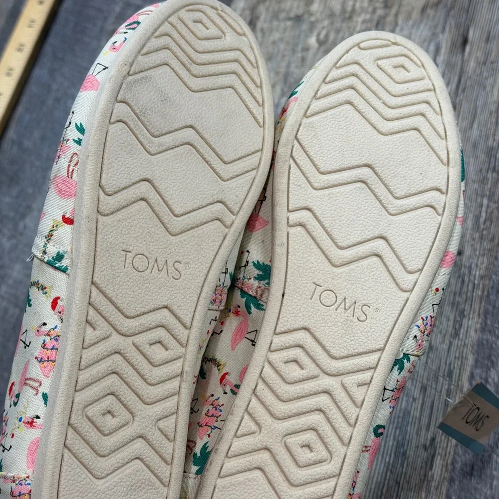 TOMS Belmont Natural Holiday Flamingos Canvas Slip On Flats Womens 8.5 Florida - Picture 6 of 8